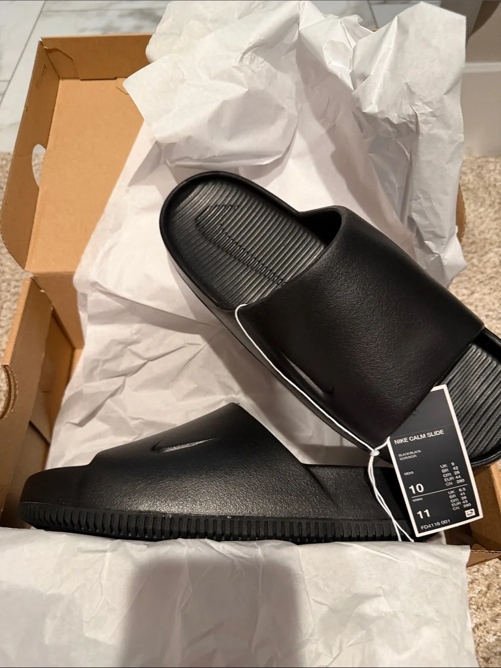 Nike Men’s Black Calm Slide Slip-On Sandal Size 10 Mens, 11 Womens -New in box.
